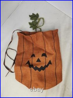 Set of 4 Pumpkin Jack O Lantern Drawstring Burlap Sack Gift Bag Halloween Decor