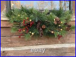 Set of 5 Holiday Window Swags Artificial Evergreens Dual-Function Battery Lights