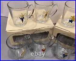 Set of 8 Pottery Barn Reindeer Glass Mugs. New in Box