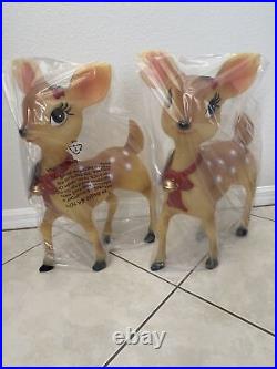 Set of LED Blowmold Nostalgic Reindeer girls Christmas decor 2 total