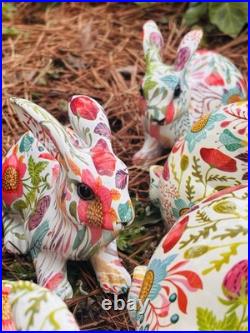 Seven Bright Boho Floral Designed Spring Bunnies Made With Decoupage