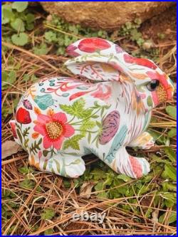 Seven Bright Boho Floral Designed Spring Bunnies Made With Decoupage