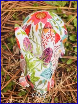 Seven Bright Boho Floral Designed Spring Bunnies Made With Decoupage