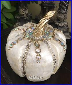 Shabby Chic Style Fall Thanksgiving Capiz Shell Beaded Jeweled Pumpkin 8x8