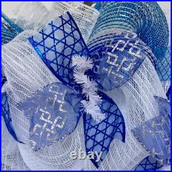 Shalom Wreath With Star Of David Ribbons Handmade Deco Mesh