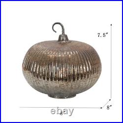 Silver Mercury Glass Pumpkin Ornament, 8x8x7.5 Lustrous Fall Decor for