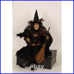 Sitting Witch Halloween Figurine Shelf Sitter Broom Raven Bird Karen Didion