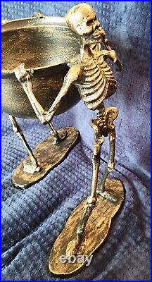 Skeletons Holding Bowl Cauldron Metal Serving Halloween 16x9