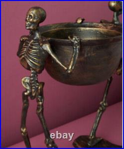 Skeletons Holding Bowl Cauldron Metal Serving Halloween 16x9