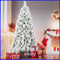 Snow Flocked Christmas Tree Prelit 4/5/6/7FT with Lights Foldable Metal Stand