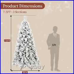 Snow Flocked Christmas Tree Prelit 4/5/6/7FT with Lights Foldable Metal Stand