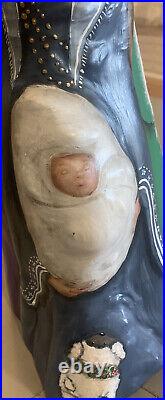 Solid Wood Nativity 27.5 Tall Hand Painted One Piece One of a Kind Exquisite