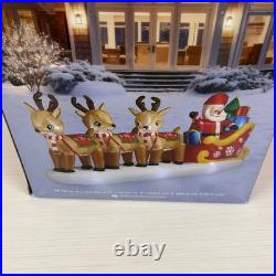 St Nicholas Square 12FT Santa Sleigh & Reindeer Inflatable NEW SEALED 56×144×35