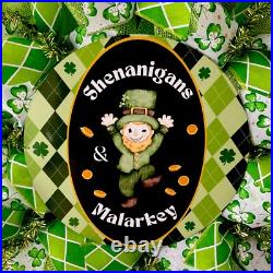St. Patrick's Day Shenanigans & Malarkey Handmade Deco Mesh Wreath