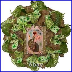St Patricks Day Irish Lady Handmade Deco Mesh Wreath