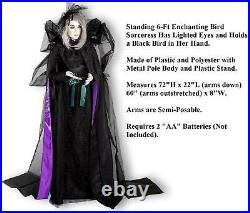 Standing Pretty Gothic Witch White Light-Up Eyes W Crow Halloween Decor 6-ft NEW
