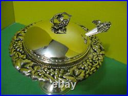 Sterling Silver Dipping Or Honey Dish With Stand & Silver Spoon, Clear Bowl