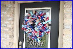 Summer Fun Ribbon Deco Mesh Front Door Wreath, Nostalgic Polka Dot Mint Decor