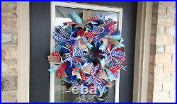 Summer Fun Ribbon Deco Mesh Front Door Wreath, Nostalgic Polka Dot Mint Decor