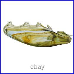 Swan Art Glass 17 Hand Blown Dish MidCentury Murano Green Copper Swirl Vtg EUC