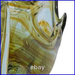 Swan Art Glass 17 Hand Blown Dish MidCentury Murano Green Copper Swirl Vtg EUC