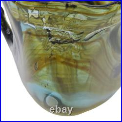 Swan Art Glass 17 Hand Blown Dish MidCentury Murano Green Copper Swirl Vtg EUC