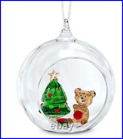 Swarovski 5533942 Joyful Christmas Scene Ball Ornament Crystal Tree Bear NIB