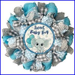 Sweet Baby Boy Wreath Handmade Deco Mesh