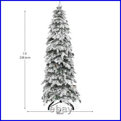 TAUS 7.5/9ft Pre-Lit Flocked Pencil Spruce Artificial Christmas Tree withPine Cone