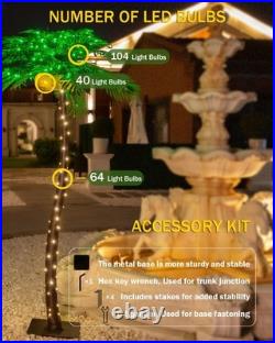 TYBEEU 7ft Lighted Palm Tree 208 LED Lights with Glowing Coconuts Dimmable