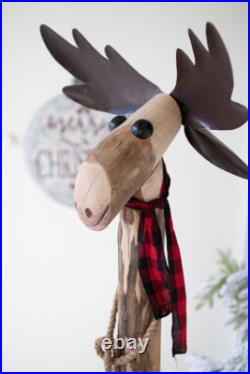Tall Recycled Moose Whimsical Christmas Statue Wood And Iron 5 Ft Plus