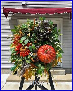 Thanksgiving Fall Prem greenery rustic Farmhouse Xl pumpkin 29L Wreath