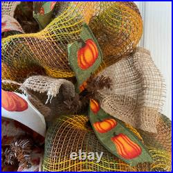 Thanksgiving Thankful Doggie Deco Mesh Wreath Handmade