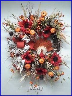 Thanksgiving Wreath Fall Turkey Wall decor Autumn Harvest Door Wreath