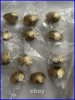 The Bombay Company 12 Solid Brass Shell Vintage Place Card Holders + Cards