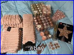 The Christmas Shoppe Lot 141 Pc Pink Plush Faux Fur Tree Skirt Ornaments Table