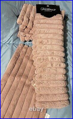 The Christmas Shoppe Lot 141 Pc Pink Plush Faux Fur Tree Skirt Ornaments Table