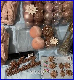 The Christmas Shoppe Lot 141 Pc Pink Plush Faux Fur Tree Skirt Ornaments Table
