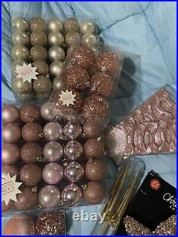 The Christmas Shoppe Lot 141 Pc Pink Plush Faux Fur Tree Skirt Ornaments Table
