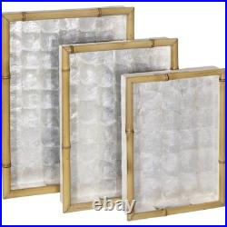 Three pc Capiz Shell Lined Bamboo Serving Trays Set Ivory Three pc Capiz Shell Lined Bamboo Serving Trays Set Ivory