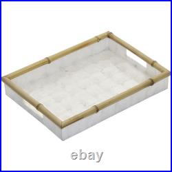 Three pc Capiz Shell Lined Bamboo Serving Trays Set Ivory Three pc Capiz Shell Lined Bamboo Serving Trays Set Ivory