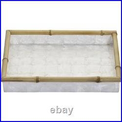 Three pc Capiz Shell Lined Bamboo Serving Trays Set Ivory Three pc Capiz Shell Lined Bamboo Serving Trays Set Ivory