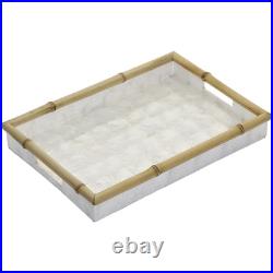 Three pc Capiz Shell Lined Bamboo Serving Trays Set Ivory Three pc Capiz Shell Lined Bamboo Serving Trays Set Ivory