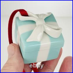Tiffany Blue Gift Box Trinket Christmas Holiday Ornament Bone China Porcelain