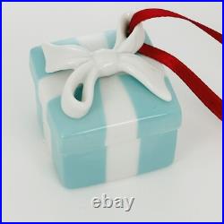 Tiffany Blue Gift Box Trinket Christmas Holiday Ornament Bone China Porcelain