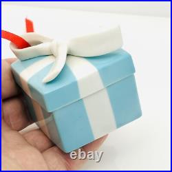 Tiffany Blue Gift Box Trinket Christmas Holiday Ornament Bone China Porcelain