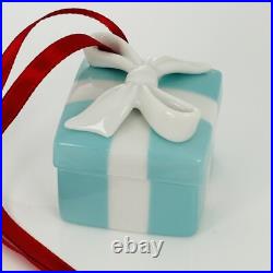 Tiffany Blue Gift Box Trinket Christmas Holiday Ornament Bone China Porcelain