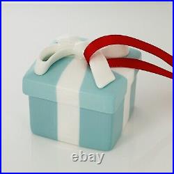 Tiffany Blue Gift Box and Bow Christmas Holiday Ornament Bone China Porcelain