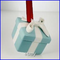 Tiffany Blue Gift Box and Bow Christmas Holiday Ornament Bone China Porcelain