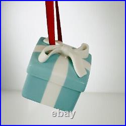 Tiffany Blue Gift Box and Bow Christmas Holiday Ornament Bone China Porcelain Tiffany Blue Gift Box and Bow Christmas Holiday Ornament Bone China Porcelain